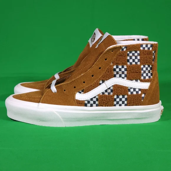RARE Vans Sk8-Hi Tapered Tufted Checked Golden Brown VN0009QP1M7 ✨️NEW✨️ - Picture 1 of 9